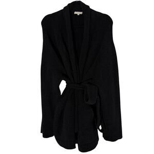 VINCE Women's Wool Blend Long Sleeve Belted Cardigan Sweater Black XXXL Knit